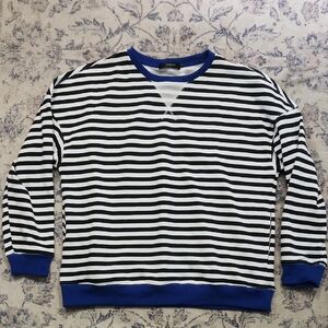 Zesica Striped Black White‎ Pullover Sweatshirt Pockets Large Free People Style